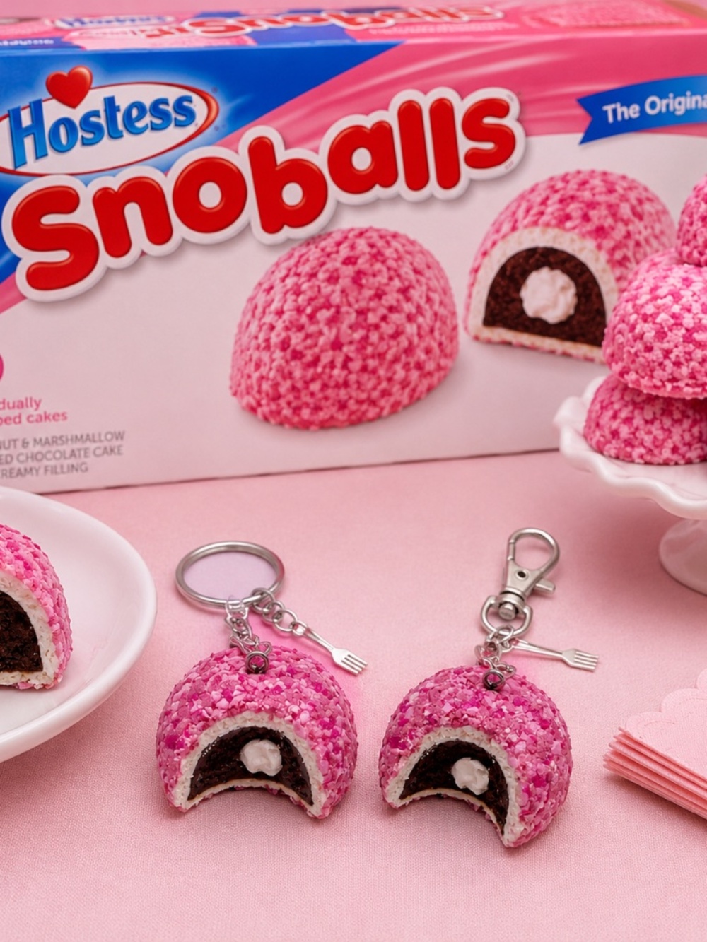 Pink Snoball Dessert Keychain or Bag Clip | Hostess-Inspired Snack Cake